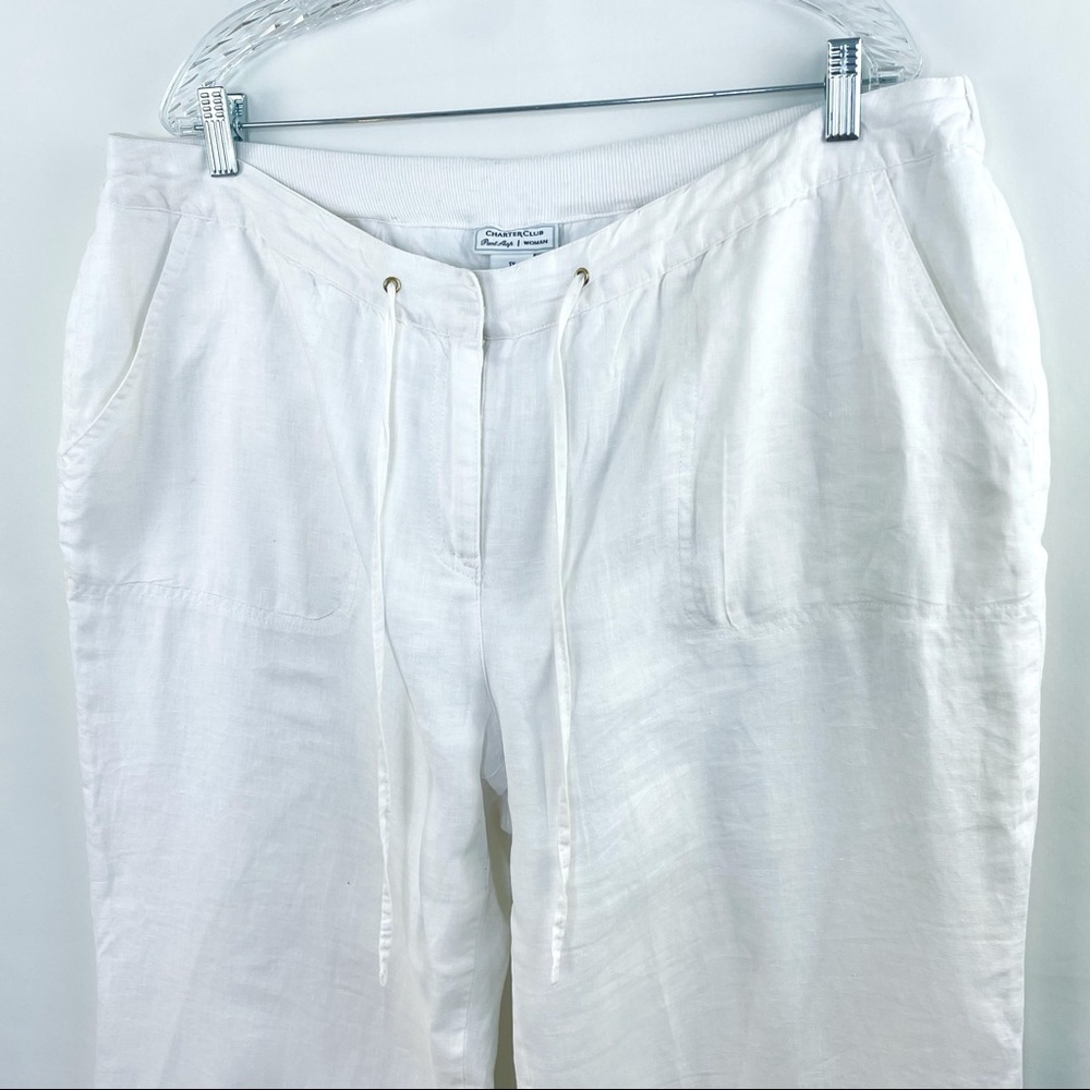 Charter Club White 100% Linen Wide Leg Full Length Drawstring Pants Sz 1X - Picture 3 of 12